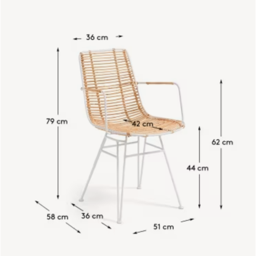 Modern Rattan and White Metal Armchair Indoor Outdoor