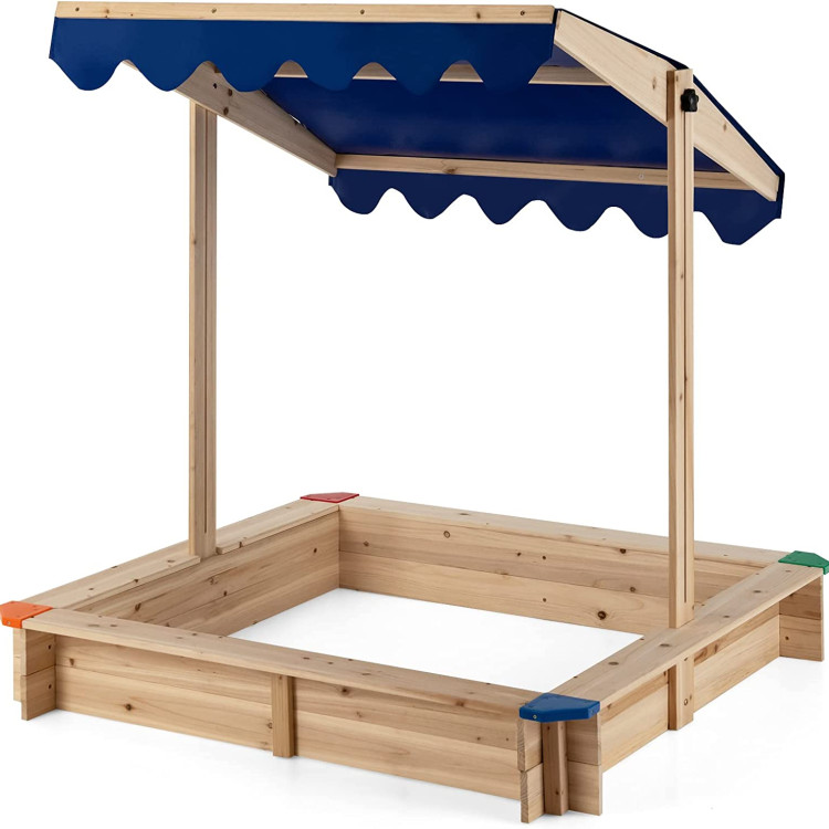 Kids Sandbox with Canopy Wooden Sandpit for Toddlers