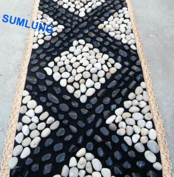 Pebble Foot Massage Mat 40*150mm BLACK White stripe pattern blanket Smooth Colorful Natural Stone Road