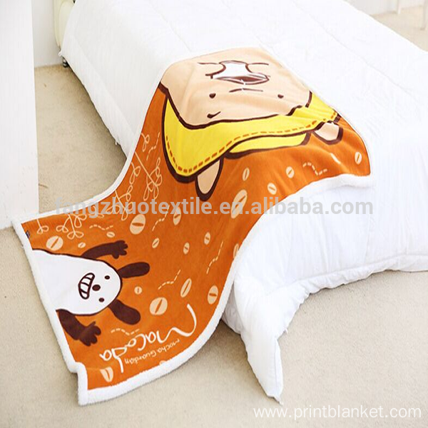 cartoon printed microfiber knee throw sherpa blanket