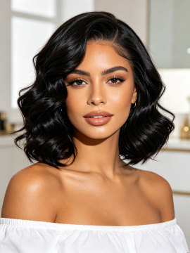 10 Inch 13x4 HD Lace Frontal Deep Wave 150% Density 1B Human Hair Glueless Wig