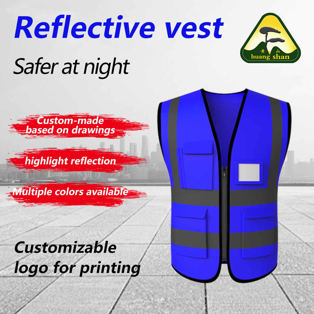Colete de segurança de malha azul profundo com vários bolsos