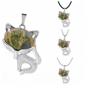 Collier Fox de Luck Unakite pour femmes Hommes guérir énergétique Crystal Amulet Animal Pendant Gemstone Jewelry Cadeaux