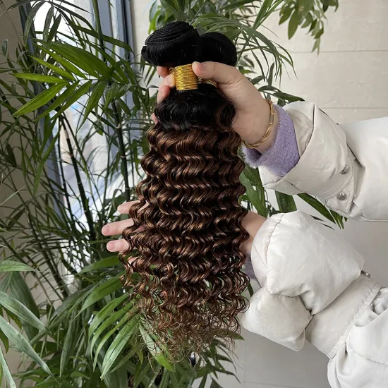12A virgin unprocessed cuticle aligned deep wave ombre bundles with closure, 40 inch brown raw cambodian hair bundles