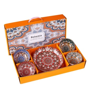 Set Mangkuk Keramik Ramah Lingkungan Portabel - Kotak Hadiah Buah Buah Bohemian