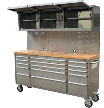 15 Drawer Mobile Workbench with Pegboard - 72 Inch Multifunctional Tool Cabinet