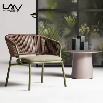 Modern Outdoor Dining Chairs with Rope Backrest and Aluminum Frame