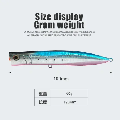 Jiggingpro Hard 60g 190mm Fishing Artificial Bait Floating Slim Popper Lures For Tuna Amberjack Kingfish Hard Fishing Lure