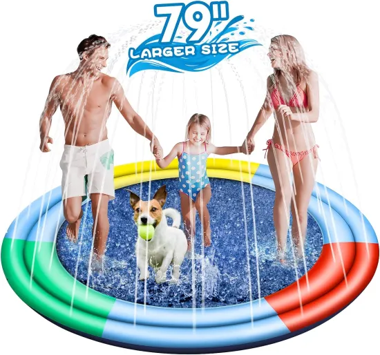 Outdoor Water Fun: The Ultimate 79\" Inflatable Splash Pad for Dogs and Kids - Hot Sale Now!