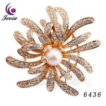 Jenia Wholesale Jewelry Women Pearl Brooch Fashion Gold Rose Brooch