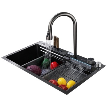 304 Stainless Steel Function Knife Rack with High LED Smart Waterfall Faucet for Modern Kitchen Sink