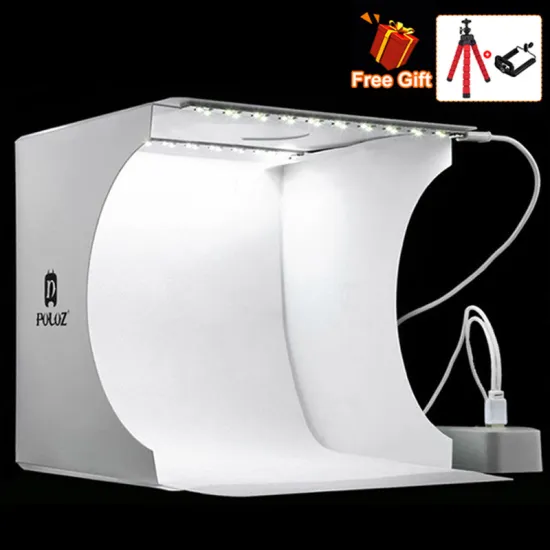 PULUZ 8"2LED Panels Folding Portable Photo Video Box Lighting Studio Shooting Tent Box Kit Emart Diffuse Studio Softbox lightbox