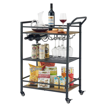 3-Tier Mobile Bar Cart with Wine Rack and Glass Holder