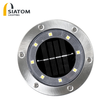 IP65 Solar-Powered 8 LED Stainless Steel Ground Light for Paths