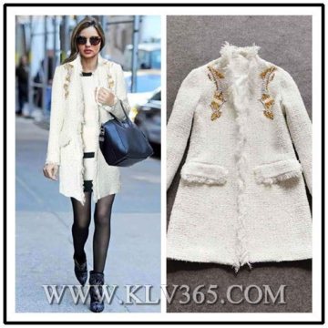 Wholesale Ladies Fashion Winter Wool Embroider Long Jacket