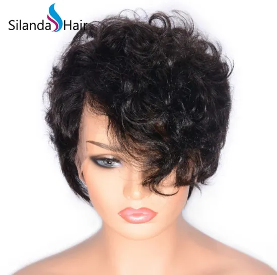 #1B Natural Wave Brazilian Remy Human Hair Lace Front Wigs 8 Inch