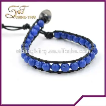 Wholesale 6mm blue stone beaded couple bracelet