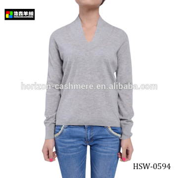 Light Grey Women Fine Knit Sweater, Women Korean V Neck Sweater