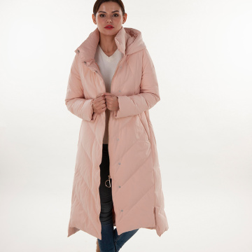 Pink turtleneck hooded down jacket