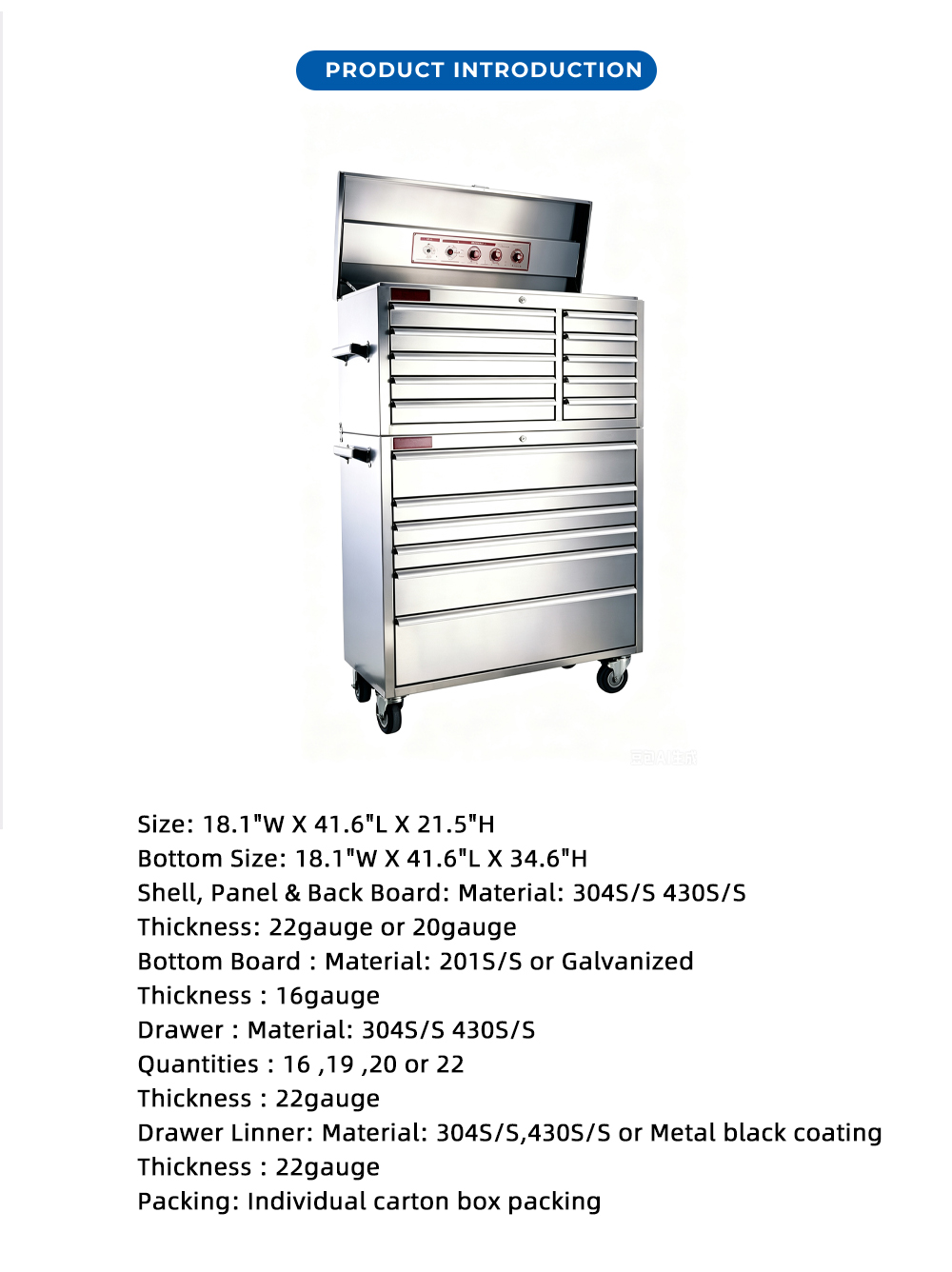 Stainless Rolling Tool Chest with Hutch X