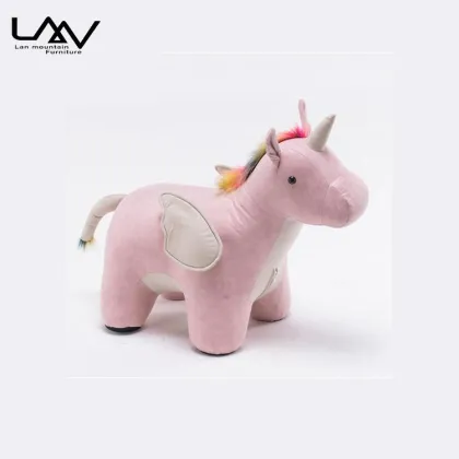 Hot Sales Fashionable Pink Kid Unicorn Horse Stool Ottoman for Living Room & Kids Furniture