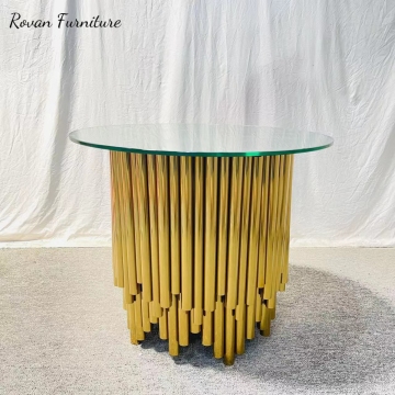 High-Quality Gold Stainless Steel Round Wedding Cake Table with Glass Top for Events