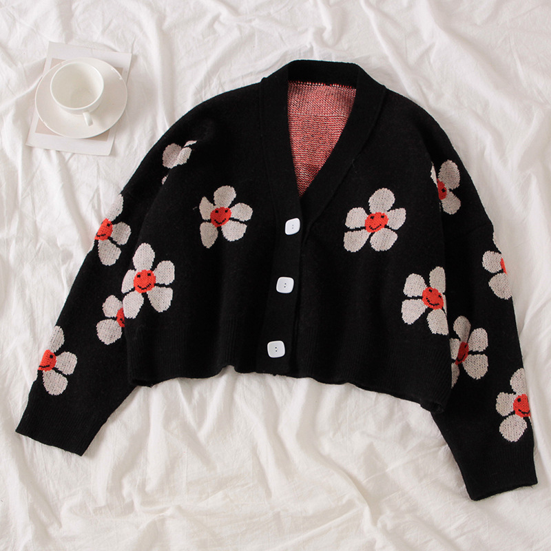 Cardigan court de la fleur de fleur pour femmes