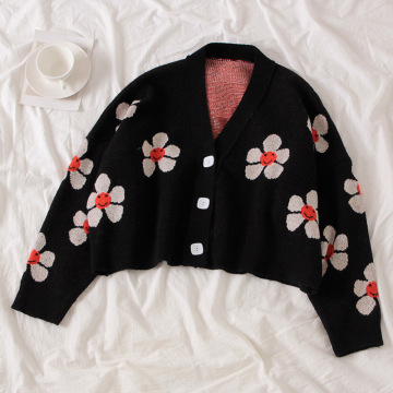 Women's Flower Open Front Short Cardigan