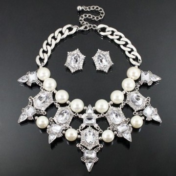 Pearl & Crystal Fashion Bib Necklace Set