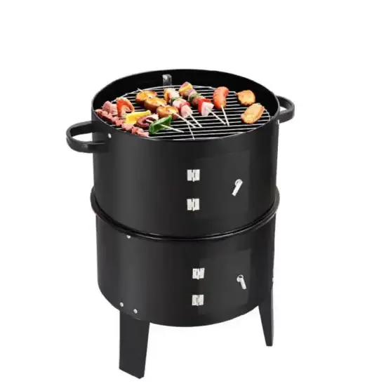 Outdoor Portable 3 in 1 Barbecue Grill Stainless Steel Charcoal BBQ Smoker Grills