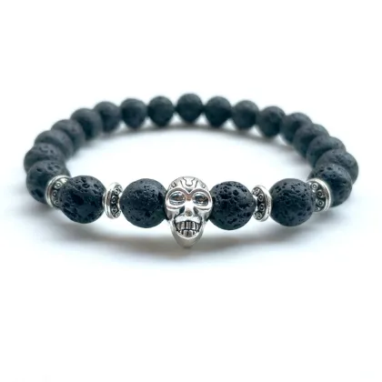 Imperial Jasper Skull Bracelet: 7 Chakra Natural Gemstone Bead Bangle Jewelry for Men and Women