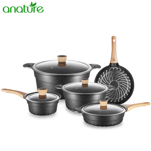 China Factory OEM Granite Coating Aluminum Cooking Set Cookware with  Removable Handle - China Cookware Set and Cookware price