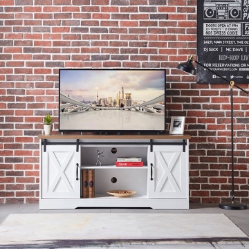 Industrial Wooden TV Stand with Sliding Door