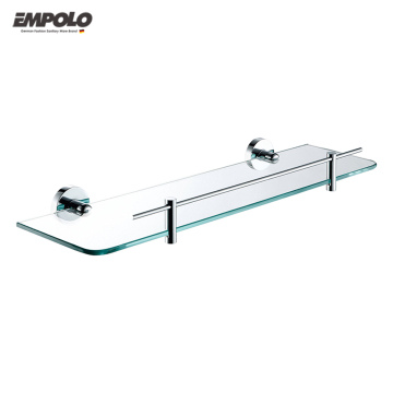 Chrome and Brass Wall-Mounted Bathroom Glass Shelves