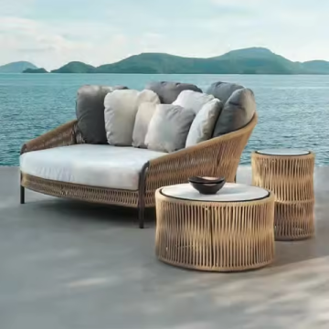 Ensembles de meubles extérieurs jardin imperméable sectionnelle en section d&#39;extérieur oxford gris rattan luxe en forme de canapé en forme de U avec foyer