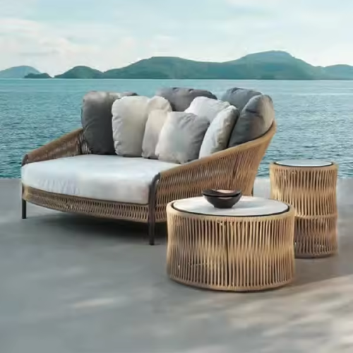 Outdoor-Möbelsets wasserdichte Garten im Freien Oxford Grey Rattan Luxus U-förmiges Sofa Set mit Feuerstelle