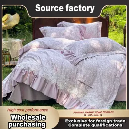 Princess Lace Floral Bedding Set with Ruffle Trim