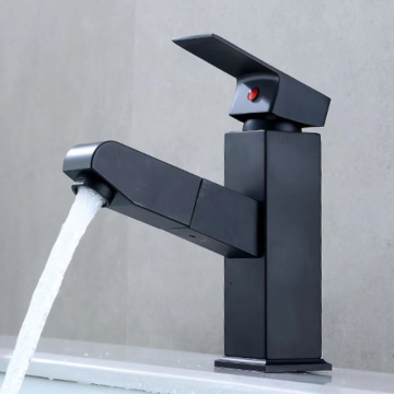 Matte Finish Stainless Steel Bathroom Pull-Out Faucet