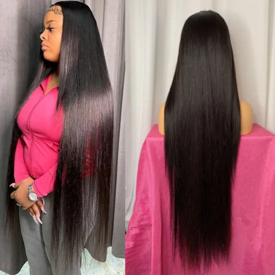 30 32 34 36 38 40 Inch HD/Transparent Lace Frontal Human Hair Wig, Nature Cuticle Aligned 13x6 Long Straight Lace Closure Wigs