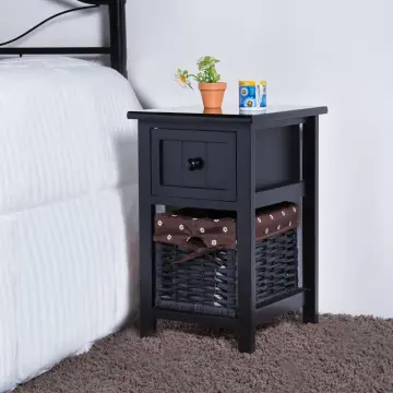 Solid Wood Bedside Cabinet Rattan Nightstands