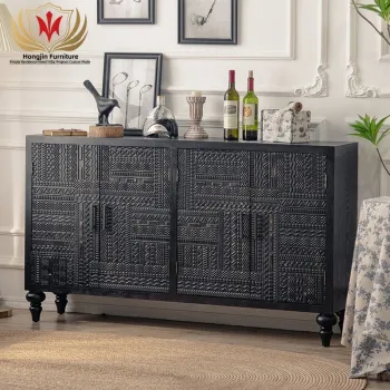 HJ Home: French Retro Vintage Furniture - Black Wooden Cabinets with Carving Designs