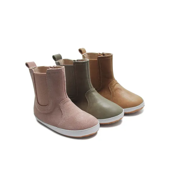 Waxy Leather High Top Chelsea Boots for Kids
