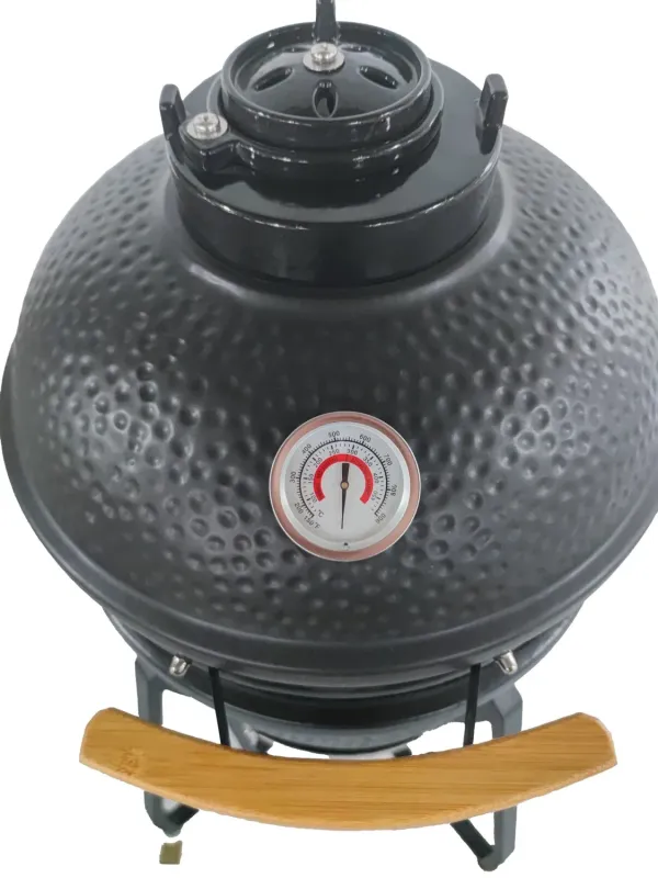 Black 16-Inch Kamado Grill with Cast Iron Top Vent