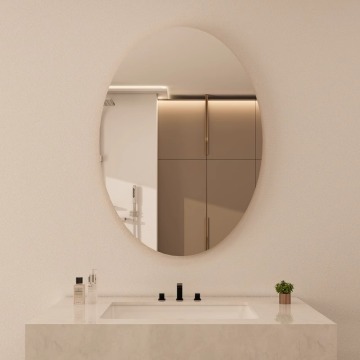 Oval Bathroom Mirror with LED Light and Wall-Mounted Cabinet