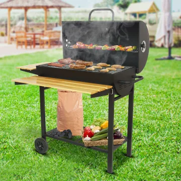 Easily Cleaned Outdoor Barrel Barbecue Grill Smoker Charcoal Bbq Grill With Wooden Side Table