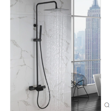 Elevate Your Bathing Experience with the Europe 8" Matte Black Square Thermostatic Bath Shower Set