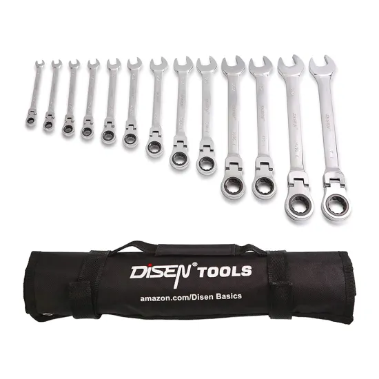 Disen 13-Piece CRV Steel Flexible Combination Ratchet Wrench Set with Inch Sizes 5/16"-1