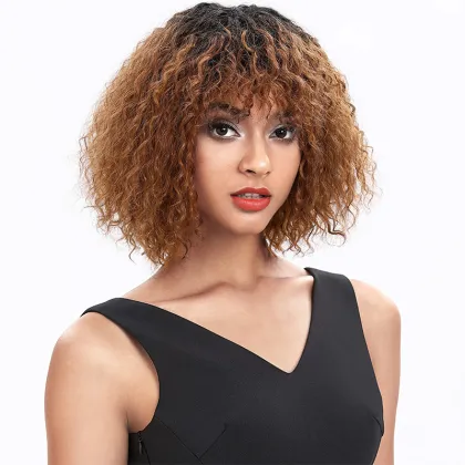 Rebecca fashion kawai kinky curly Bob short with bang brown fiber style fine synthetic hair wigs braiding hair for black woman