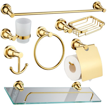 Gold Pendant Towel Rack and Brass Bathroom Accessories Set
