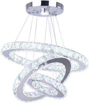 LED Modern Crystal Chandelier 3 Rings Pendant Light